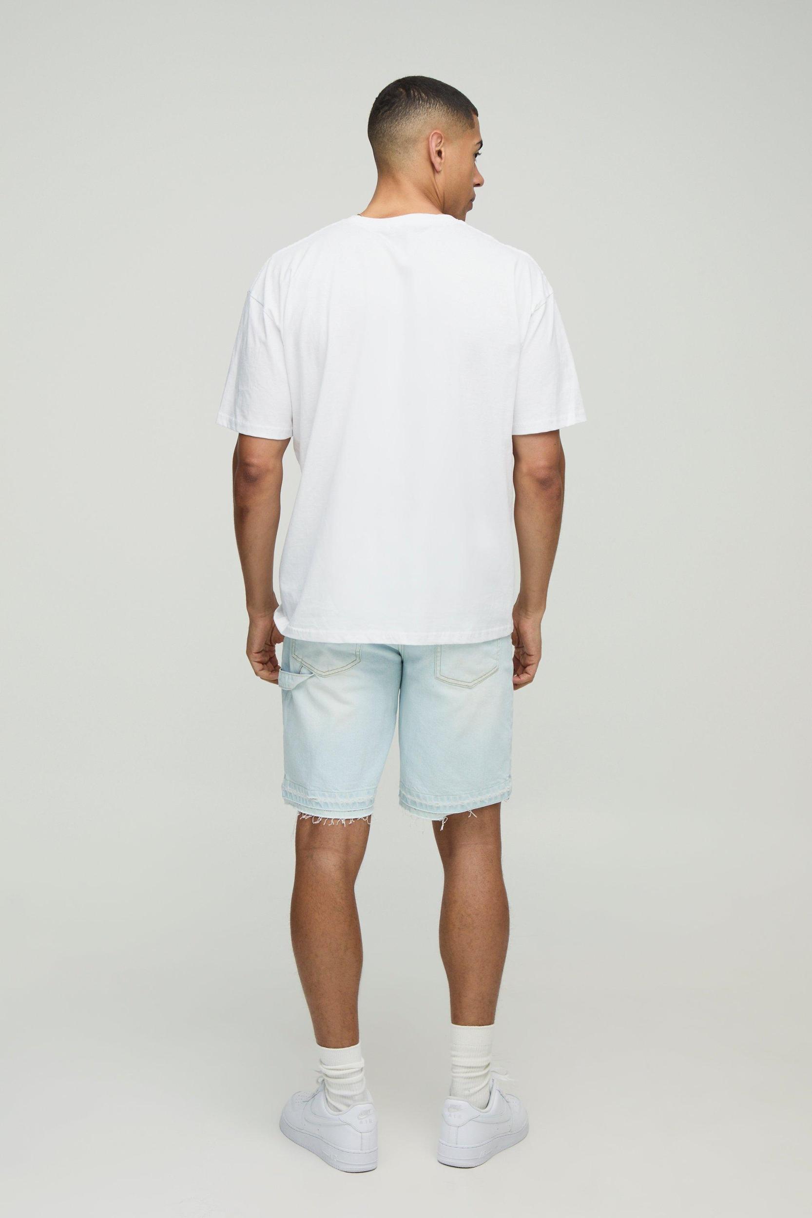 Relaxed Fit Carpenter Washed Blue Jean Shorts | boohooMAN USA Product Image