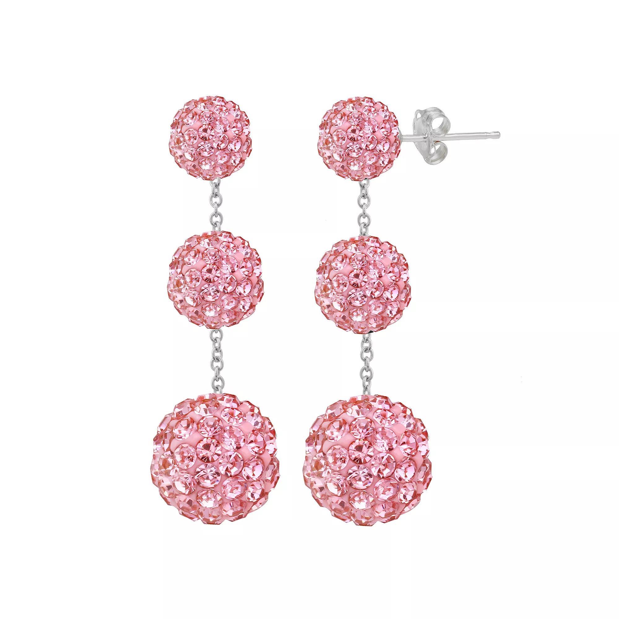 Sterling Silver Graduated Crystal Tiered Drop Earrings, Women's, Pink Product Image