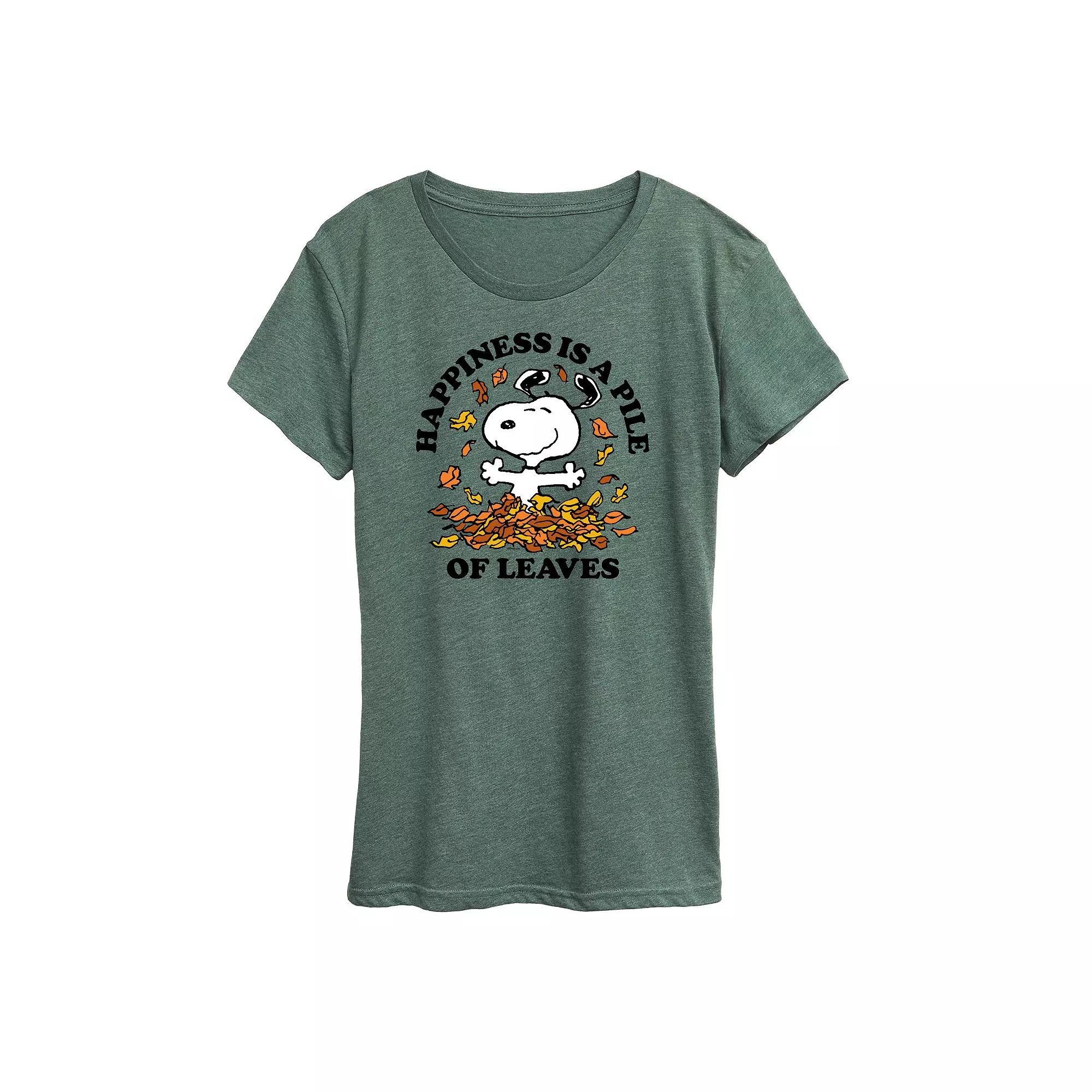 Women's Peanuts Snoopy Pile Of Leaves Graphic Tee, Girl's,  Product Image
