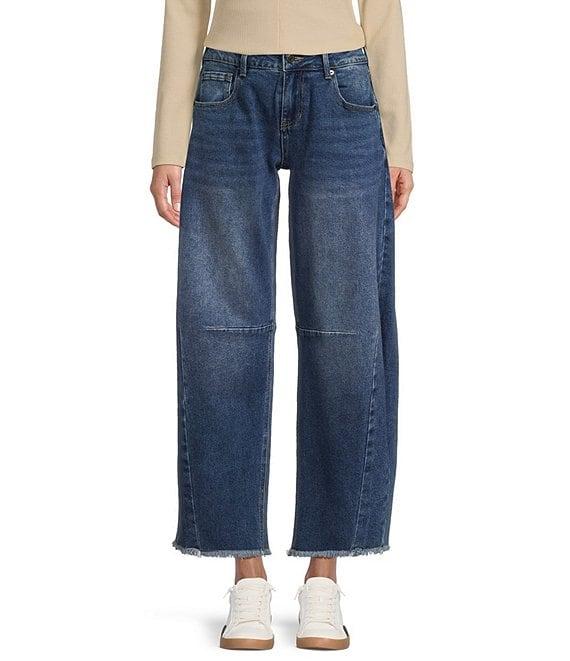 Prosperity Denim Mid Rise Frayed Hem Barrel Jeans Product Image
