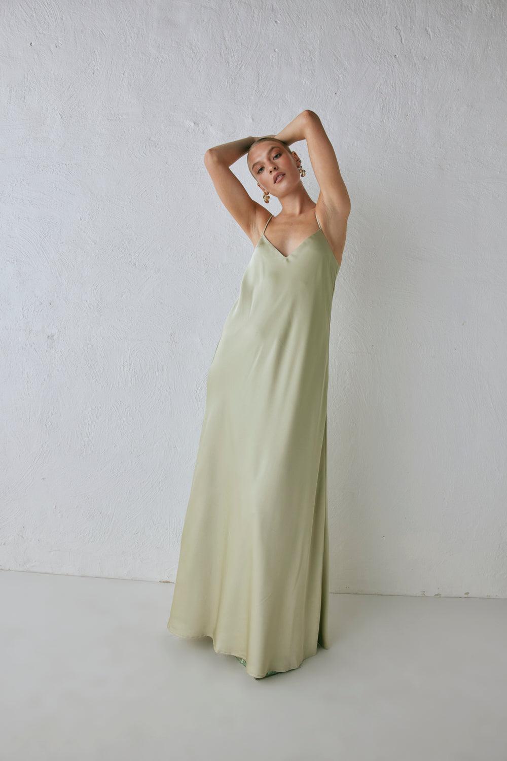 Ida Satin Maxi Dress Sage Product Image