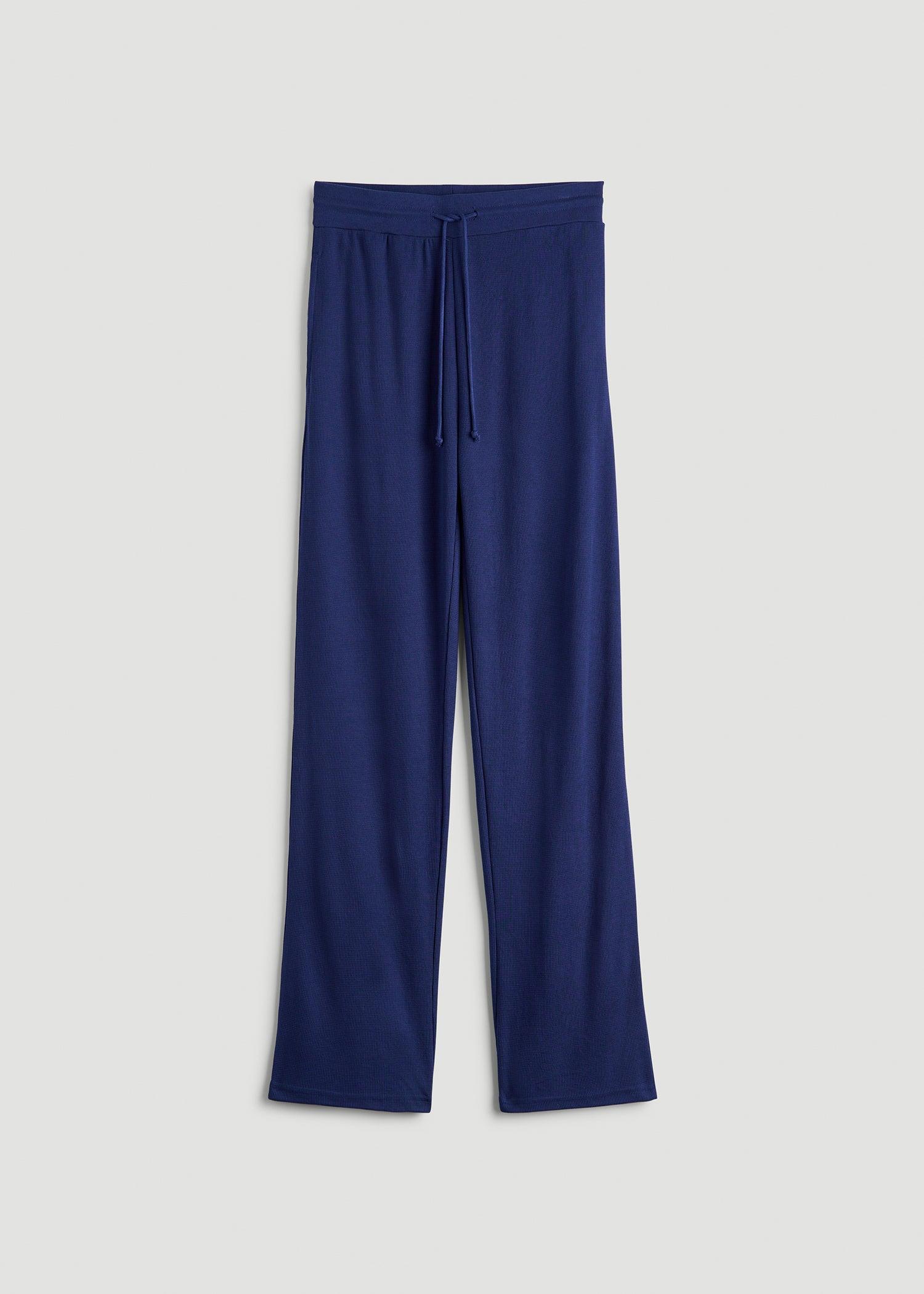 Open-Bottom Waffle Lounge Pants for Tall Women in Midnight Blue Female Product Image