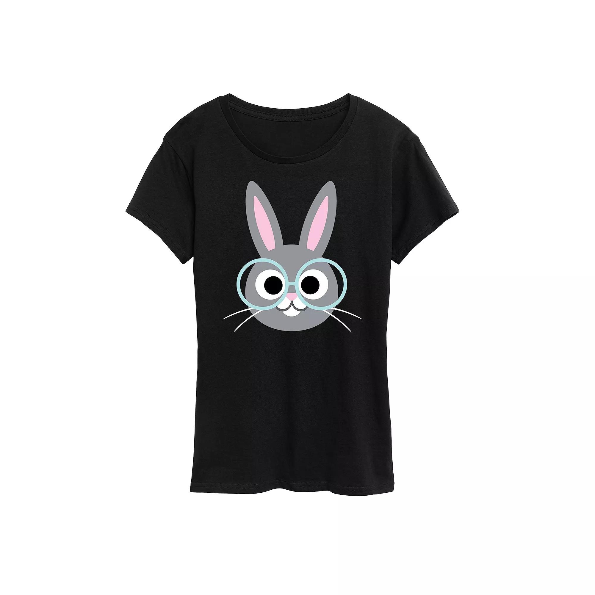 Women's Bunny Face Glasses Graphic Tee,  Product Image