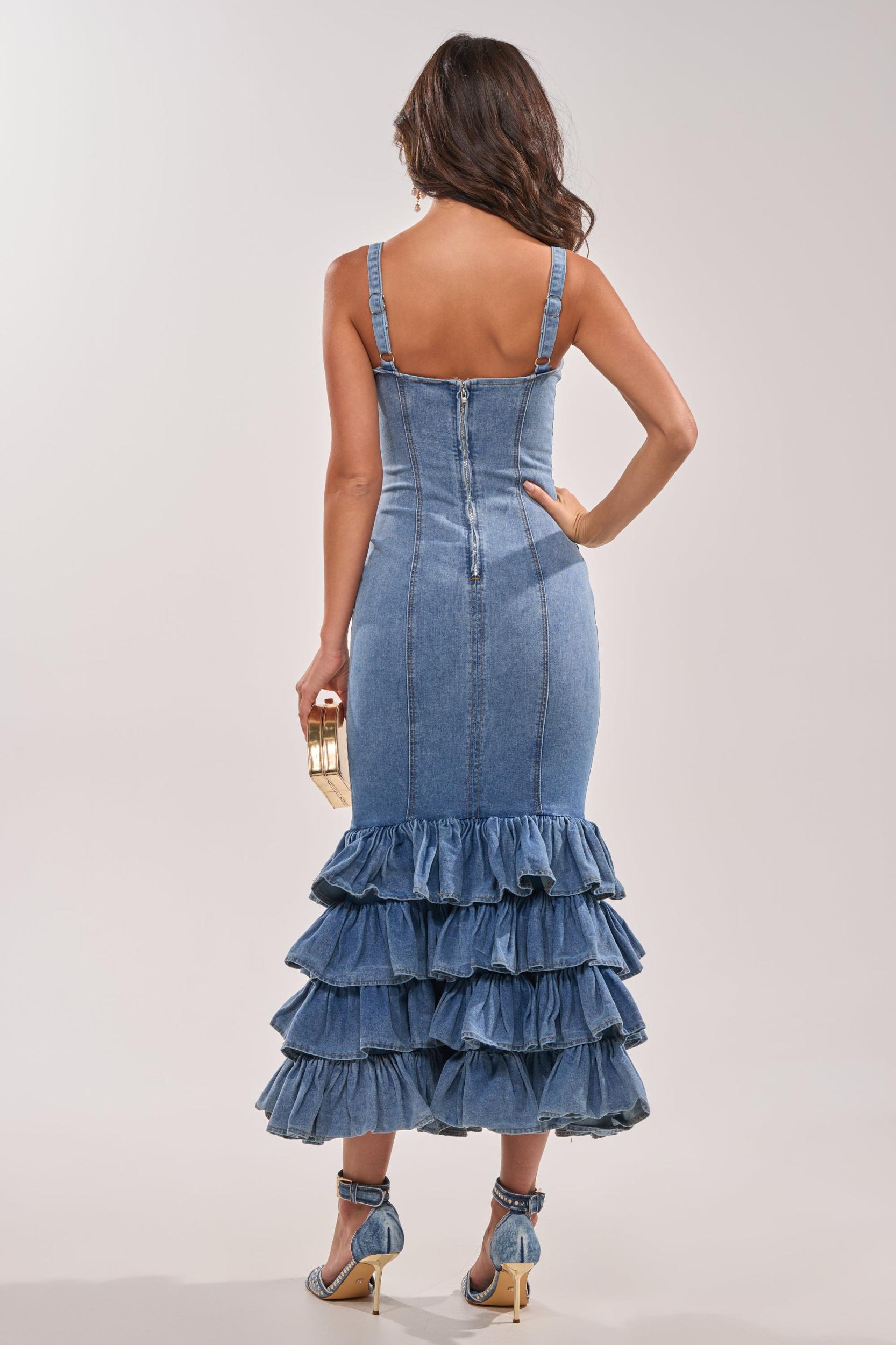 MAIN ONE DENIM RUFFLE MAXI DRESS Product Image