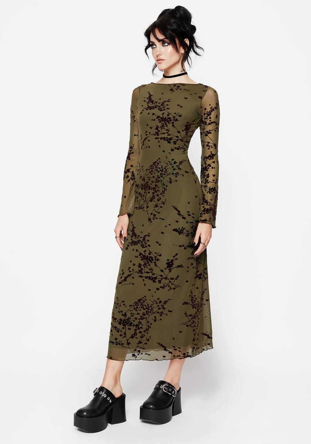 Jael Flocked Devoré Midi Dress Product Image