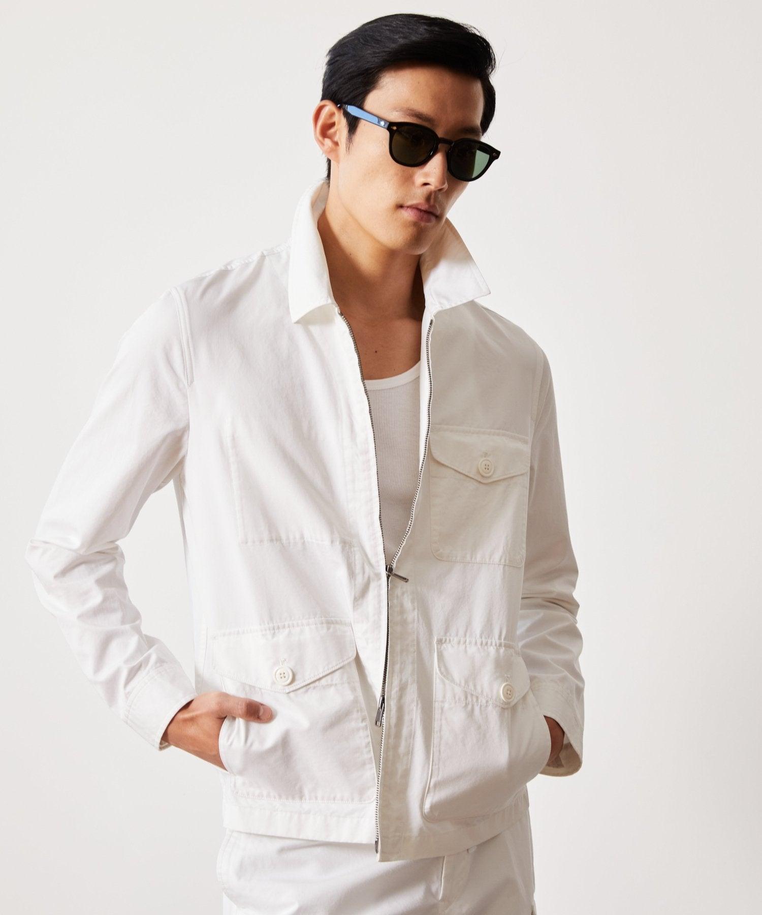 Lightweight Cotton Military Jacket in White Product Image