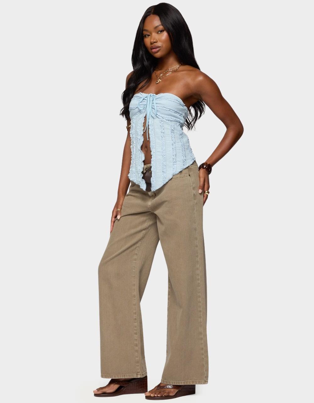 EDIKTED Textured Ruffle Split Front Strapless Top - LIGHT BLUE Product Image