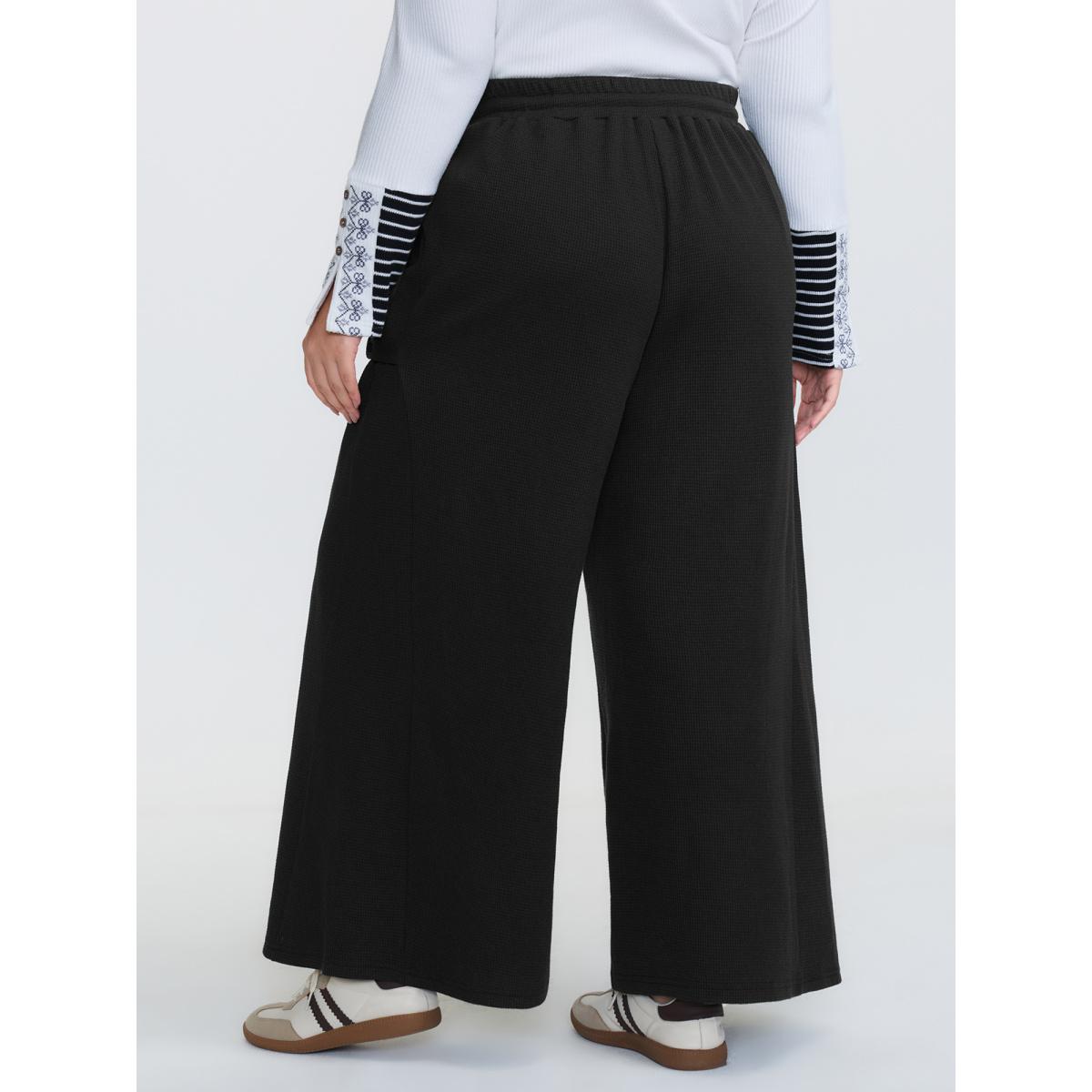 Plus Size Adjustable Drawstring Wide-Leg Pants Women Black Leisure Wide Leg Adaptive-Waist Casual Pants BloomChic 26/4X Product Image