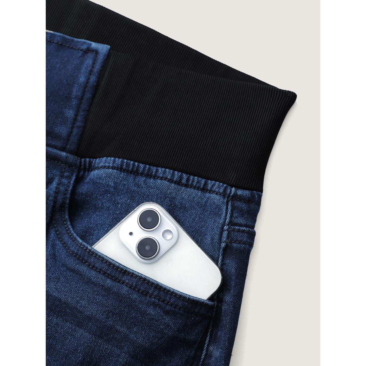 Plus Size Stretchy Waist Flared Hem Jeans Women Denimindigo Leisure High stretch Slanted pocket Jeans BloomChic 24/3X Product Image