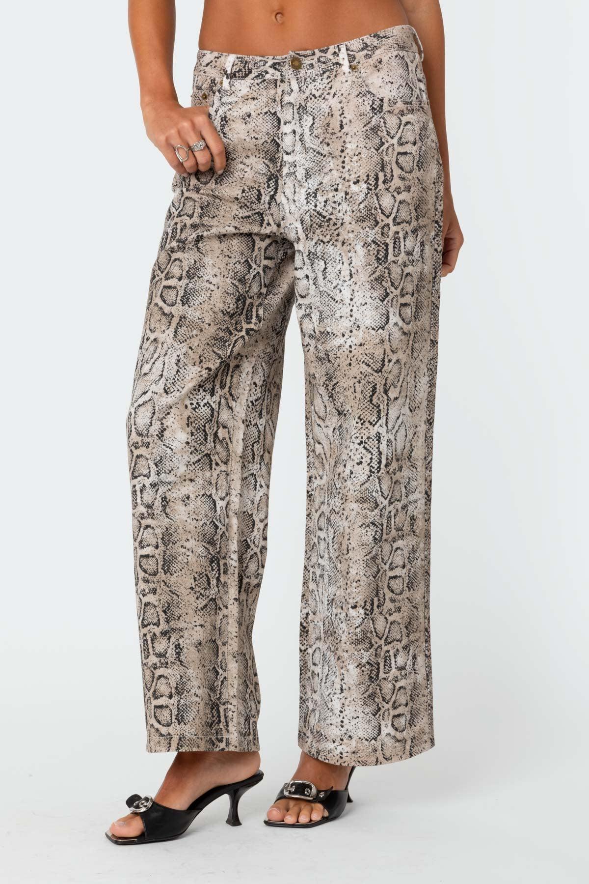 Snakeskin Printed Low Rise Baggy Jeans Product Image