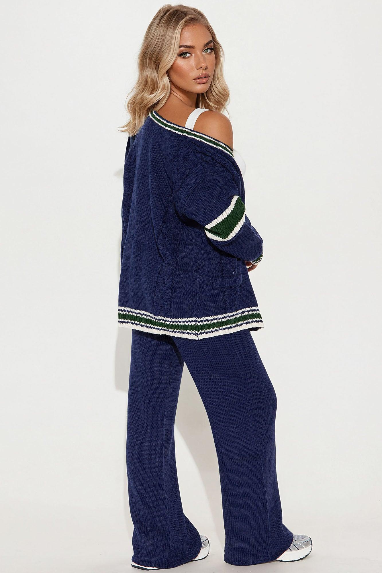 Rich Again Sweater Pant Set - Navy/combo Female Product Image