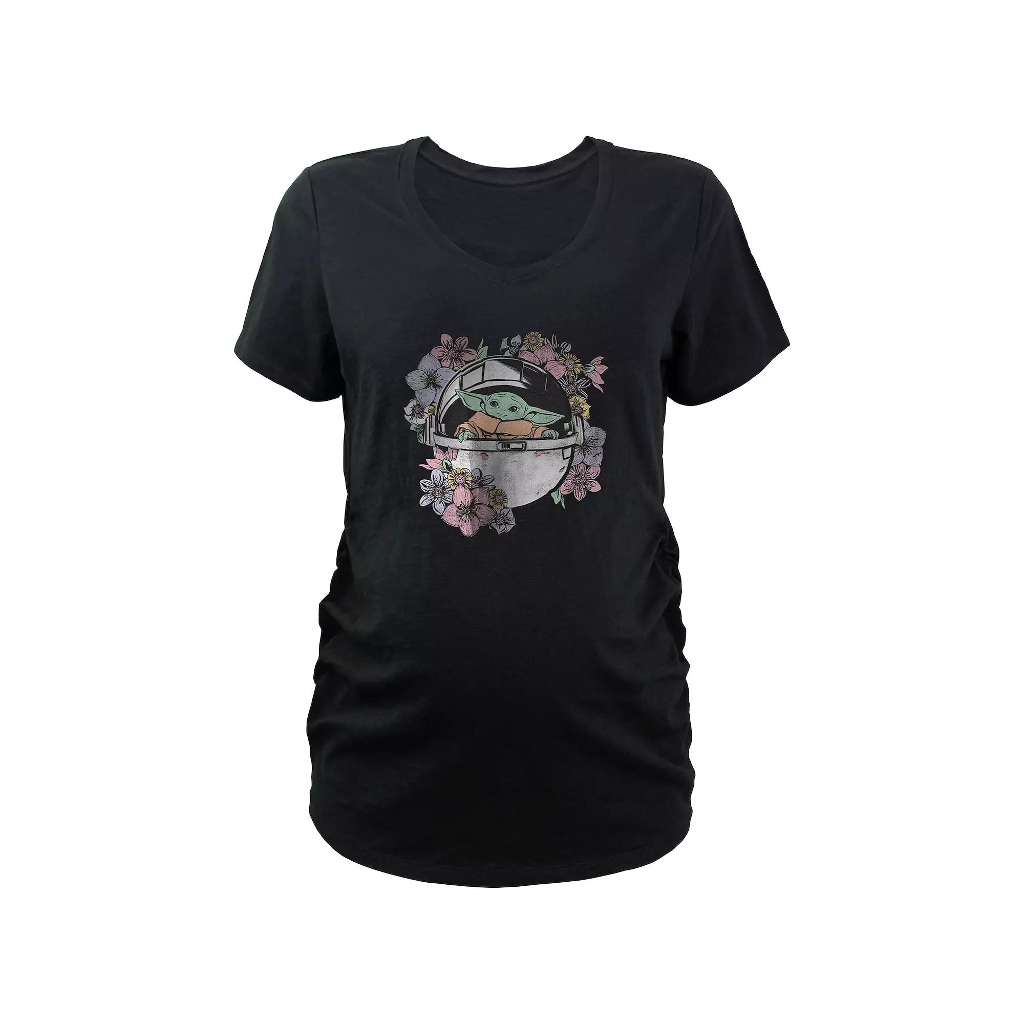 Maternity Star Wars The Mandalorian The Child Floral Bassinet V-Neck Graphic Tee, Women's,  Product Image