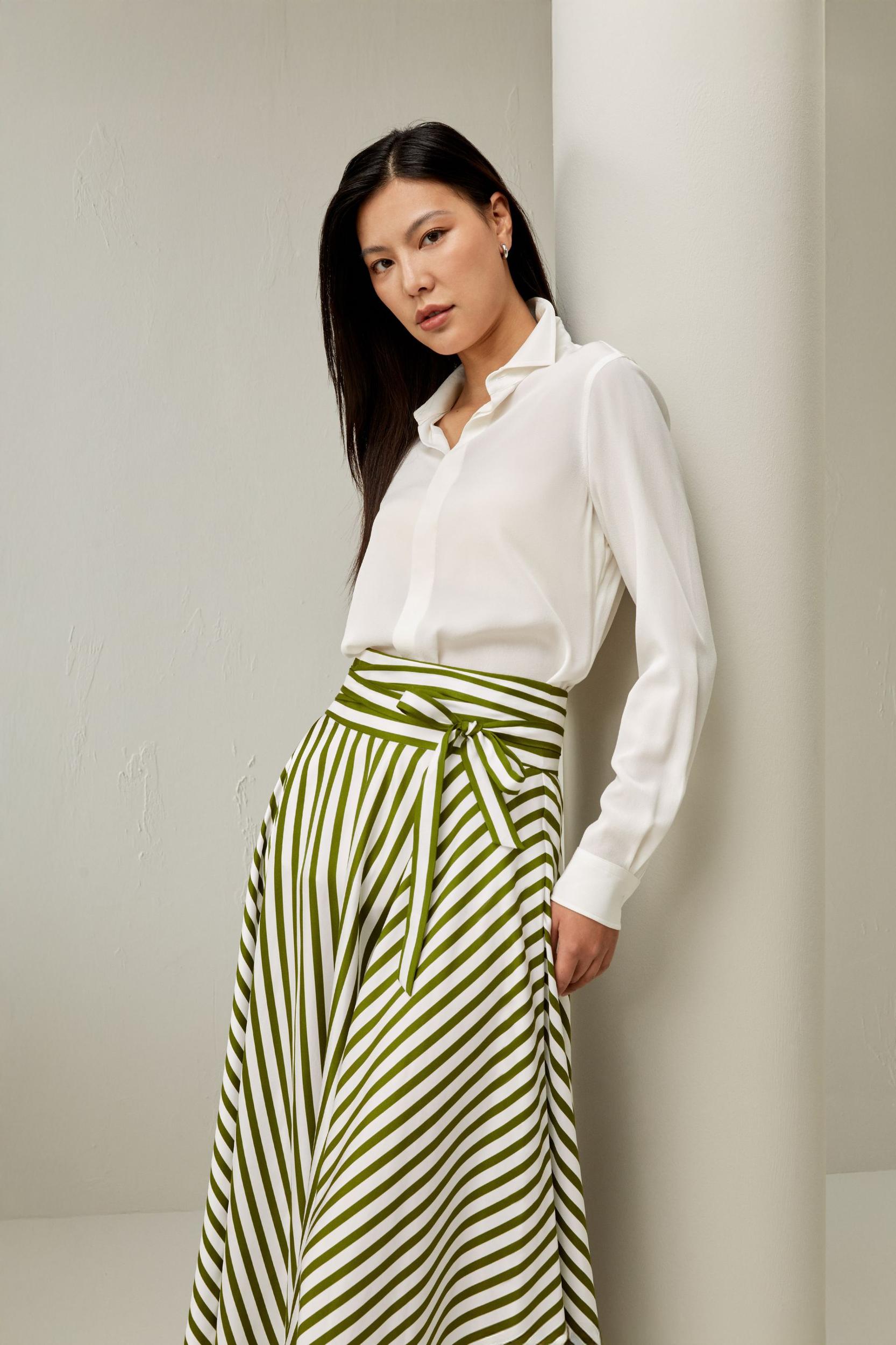 Silk Striped Midi Skirt Product Image