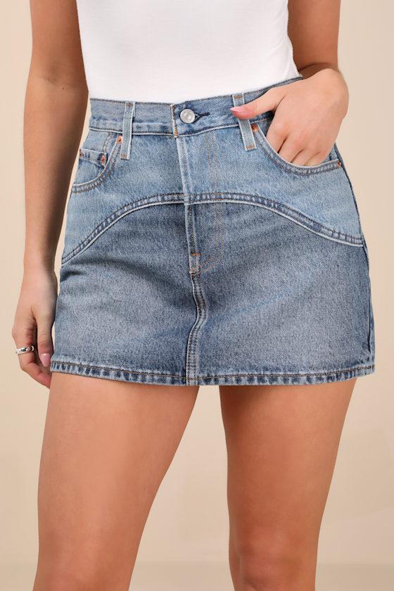 Western Icon Medium Wash Denim Mini Skirt Product Image