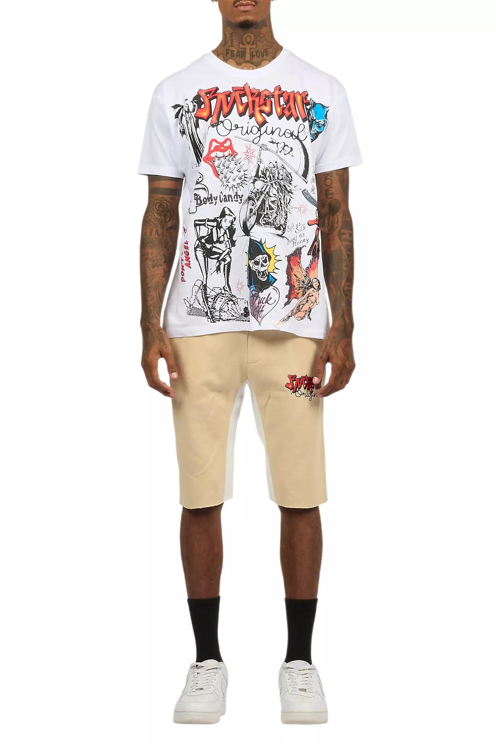 Shootah White/Beige T-Shirt Short Set Male Product Image