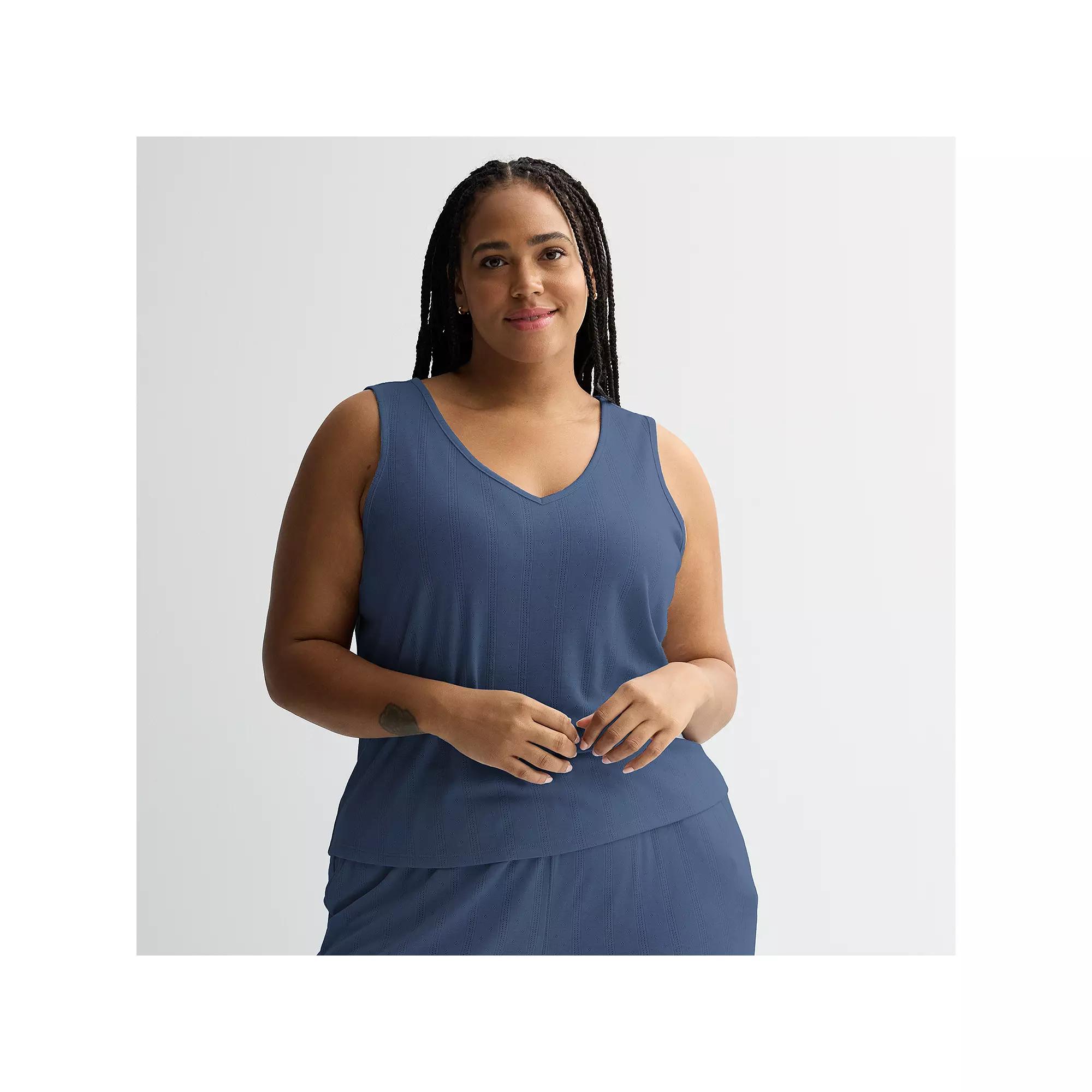 Plus Size Sonoma Goods For Life® Pointelle Sleep Tank, Women's, Size: 2XL, Pledge Blue Product Image