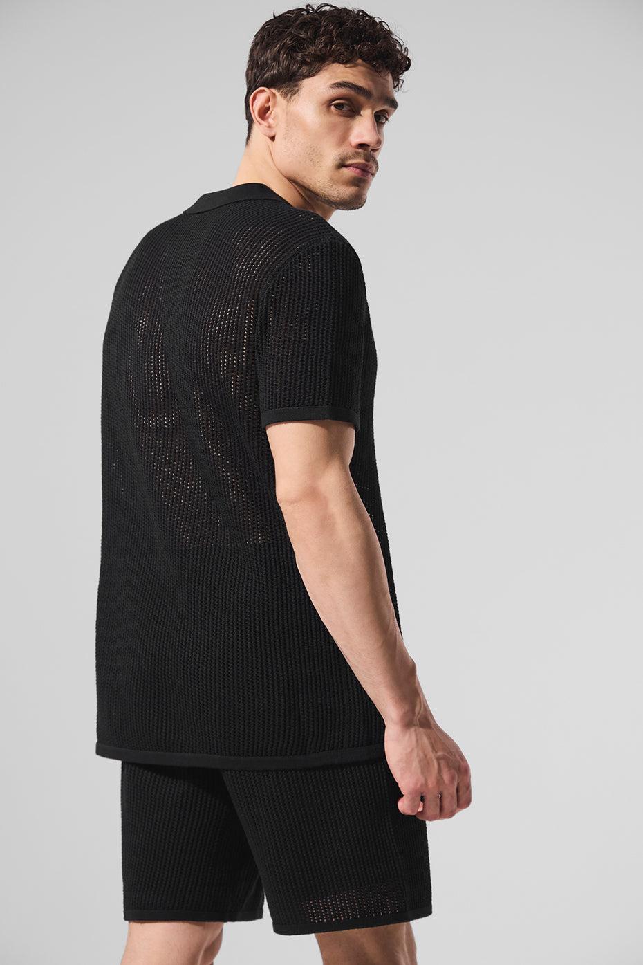 Open-Knit Polo - Black Product Image