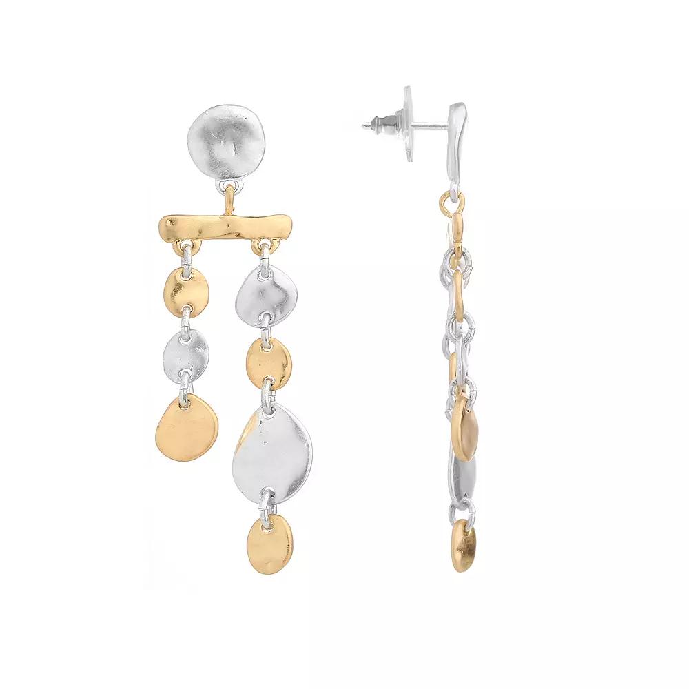 Bella Uno Worn Two-Tone Asymmetrical Post Dangle Earrings, Women's, Gold Tone Product Image