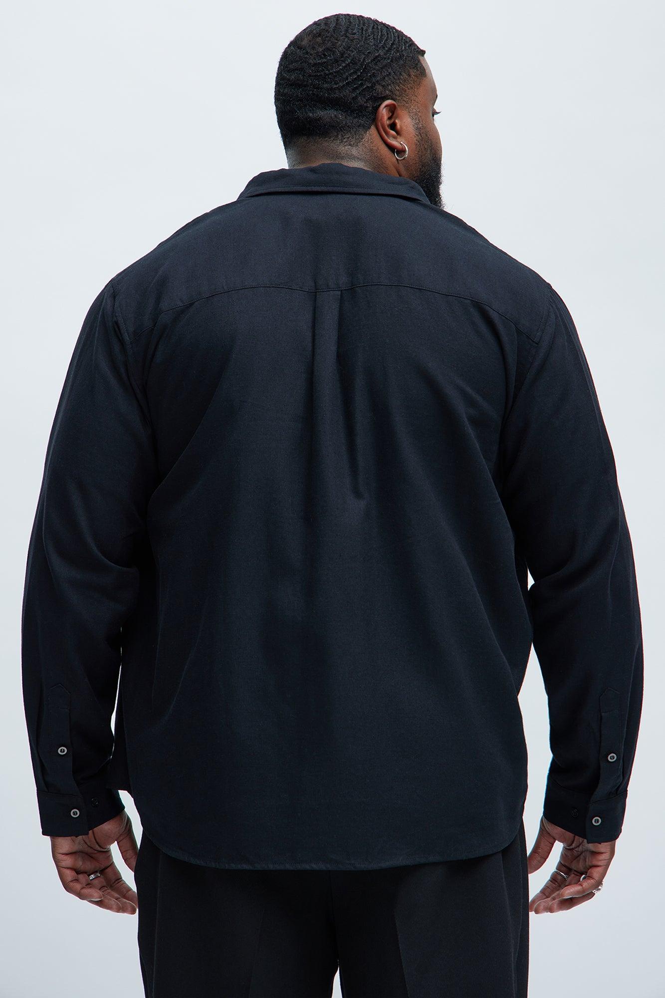 Bahamas Linen Single Pocket Long Sleeve Shirt - Black Product Image