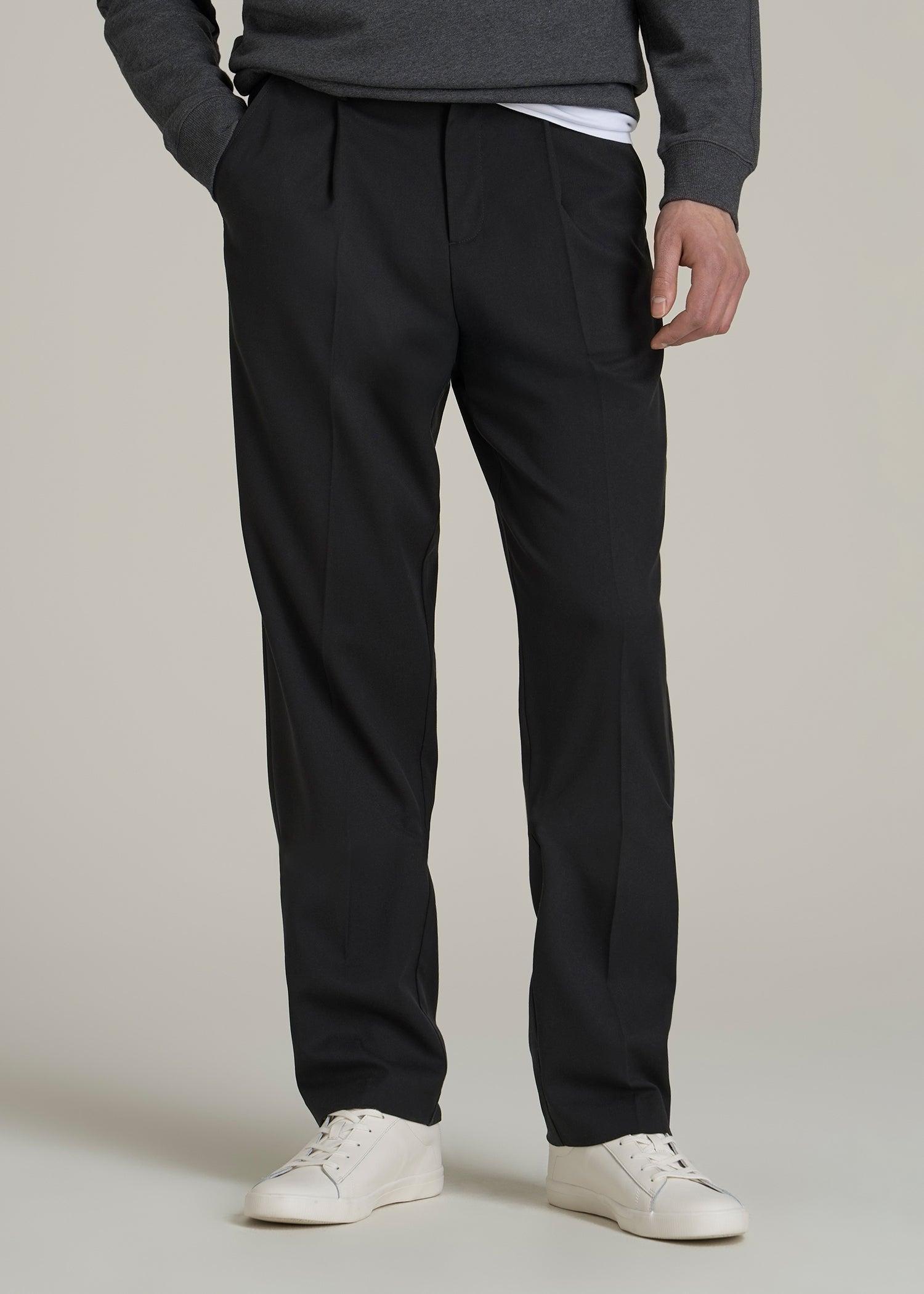 Relaxed Pleated Trousers for Tall Men in Black Male Product Image