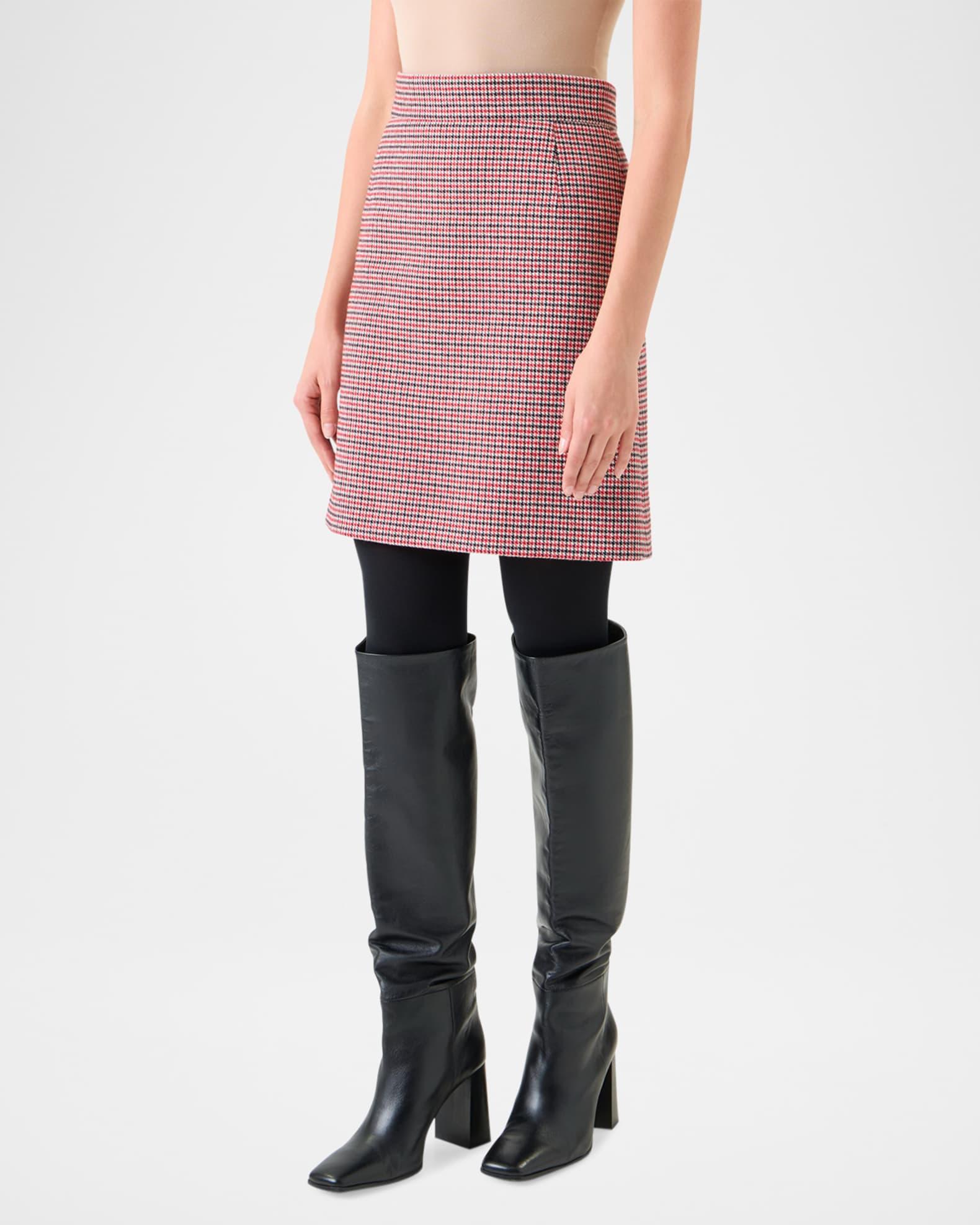 Houndstooth Wool Fresco A-Line Mini Skirt Product Image