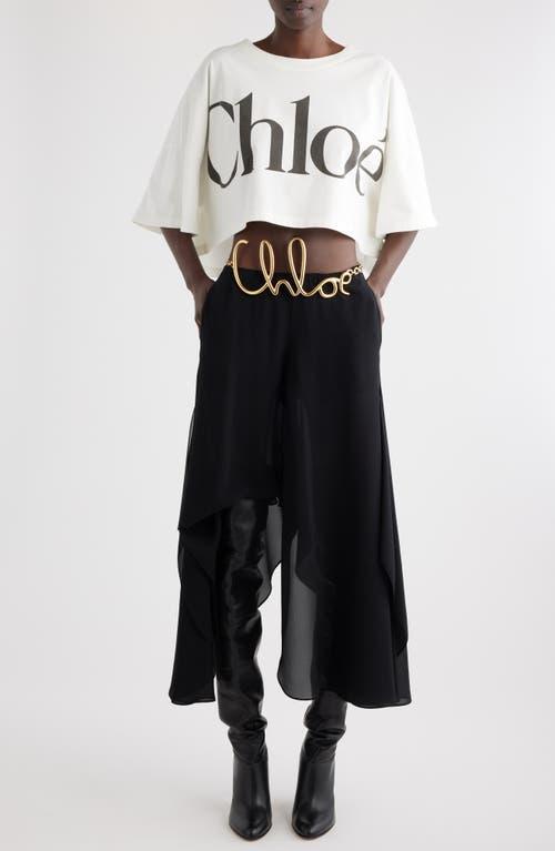 CHLOÉ White Cropped Crewneck T-shirt With Maxi Logo Print On The Front In Cotton Woman In Multicolor Product Image