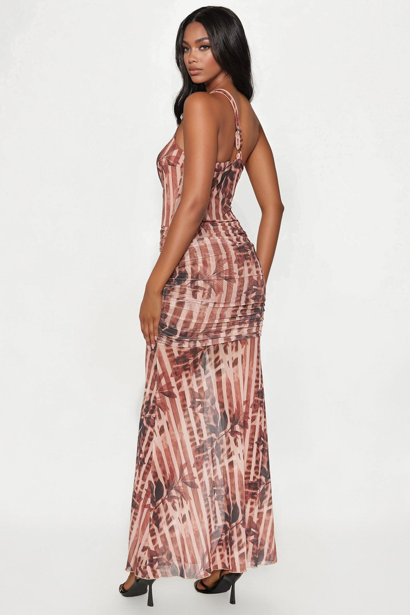 Quin Cut Out Mesh Maxi Dress - Mocha/combo Female Product Image