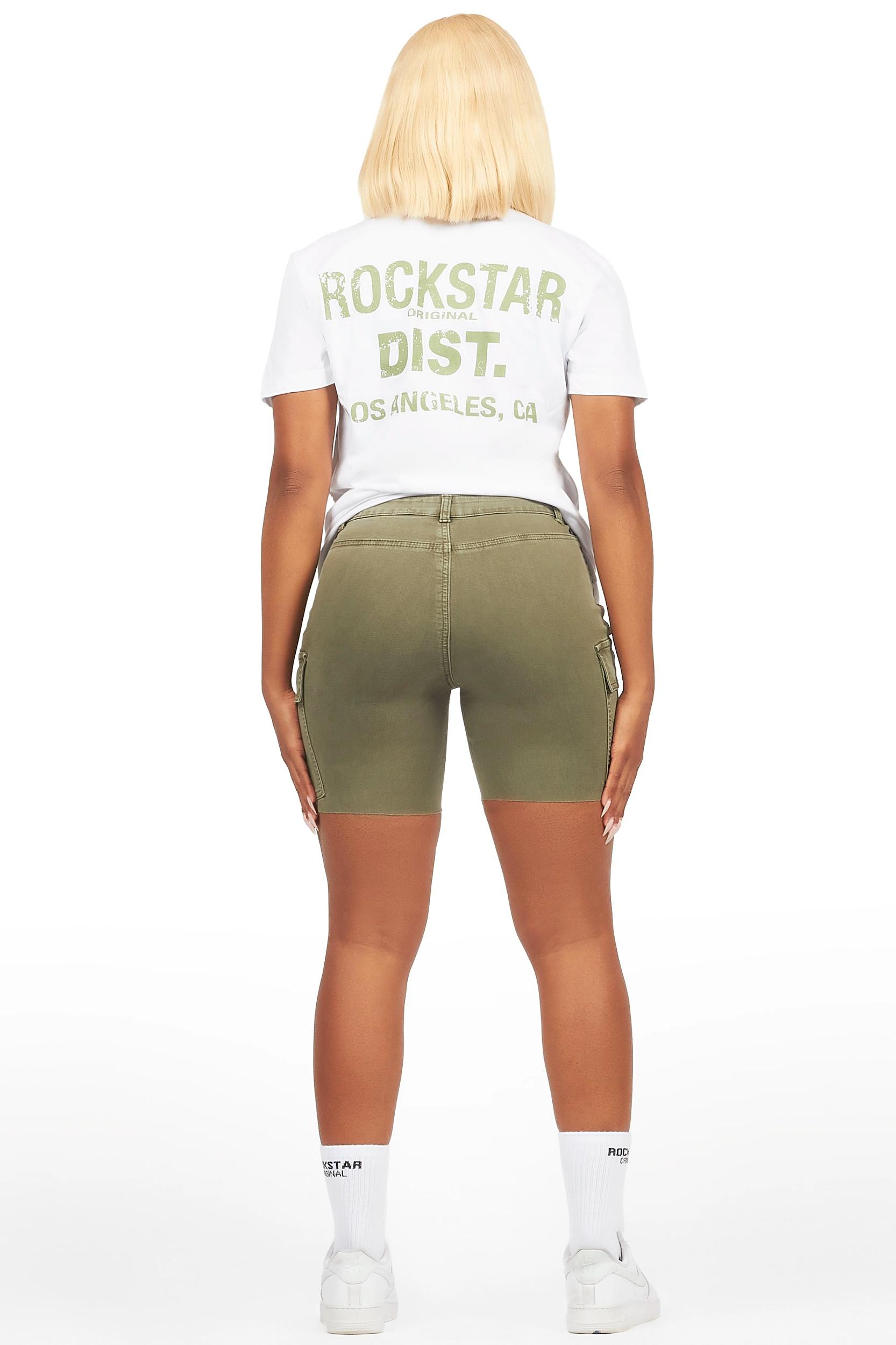 Jakeyia White/Green Denim Short Set Female Product Image