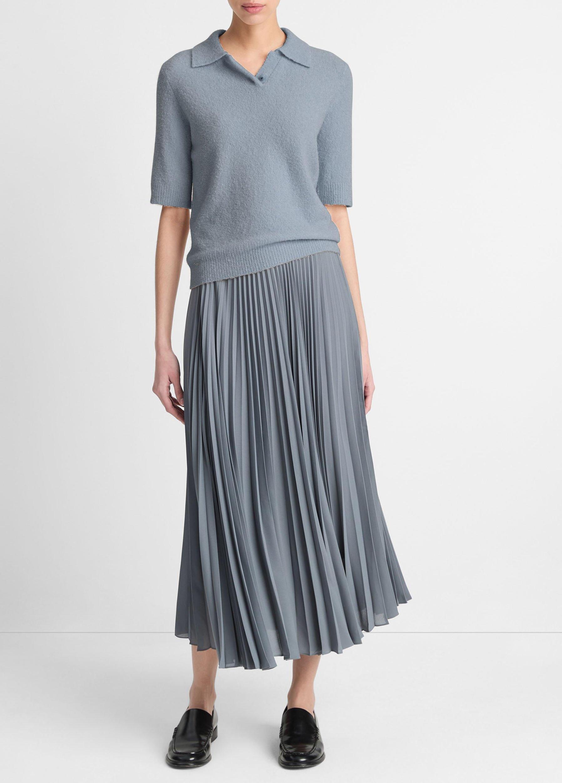 Soft Bouclé Silk-Blend Polo Sweater Product Image