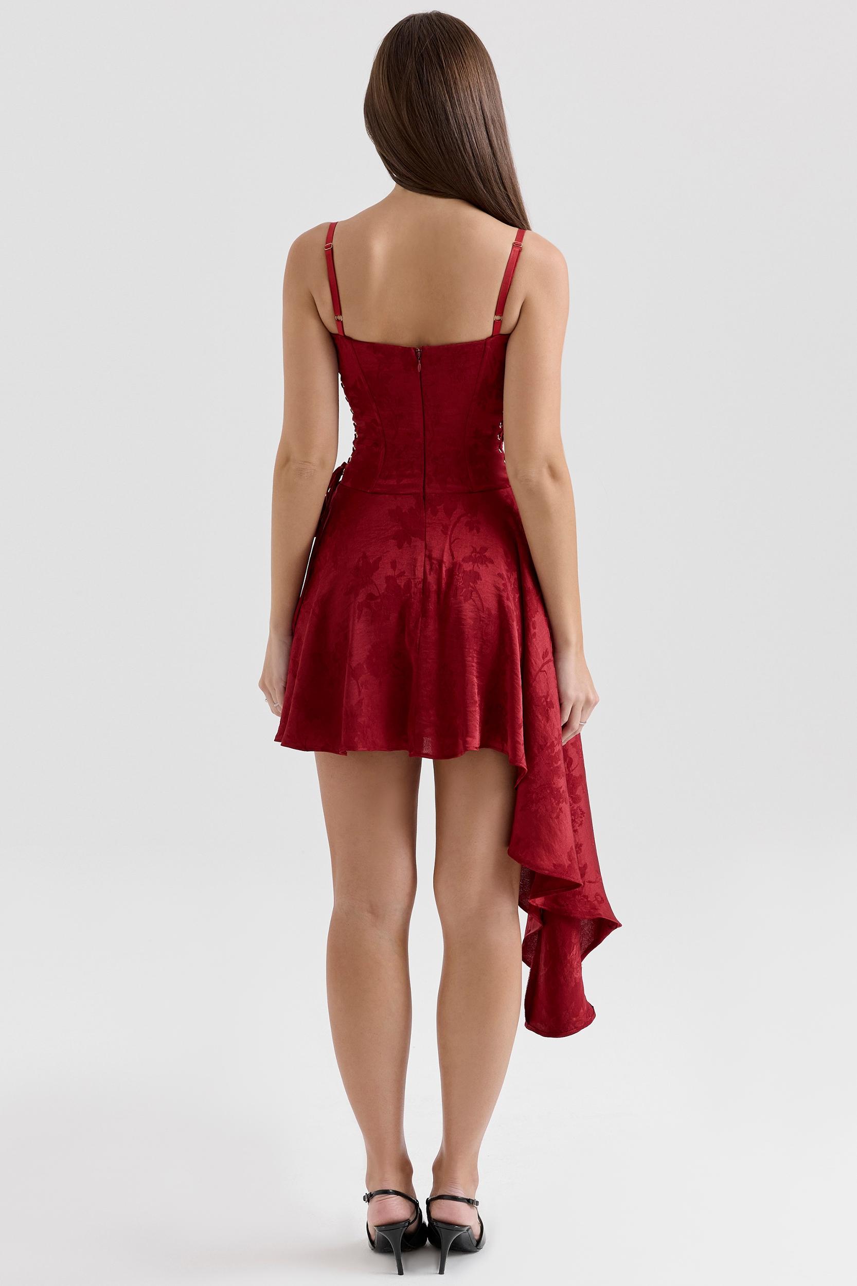 Lola  wine jacquard satin draped mini dress Product Image