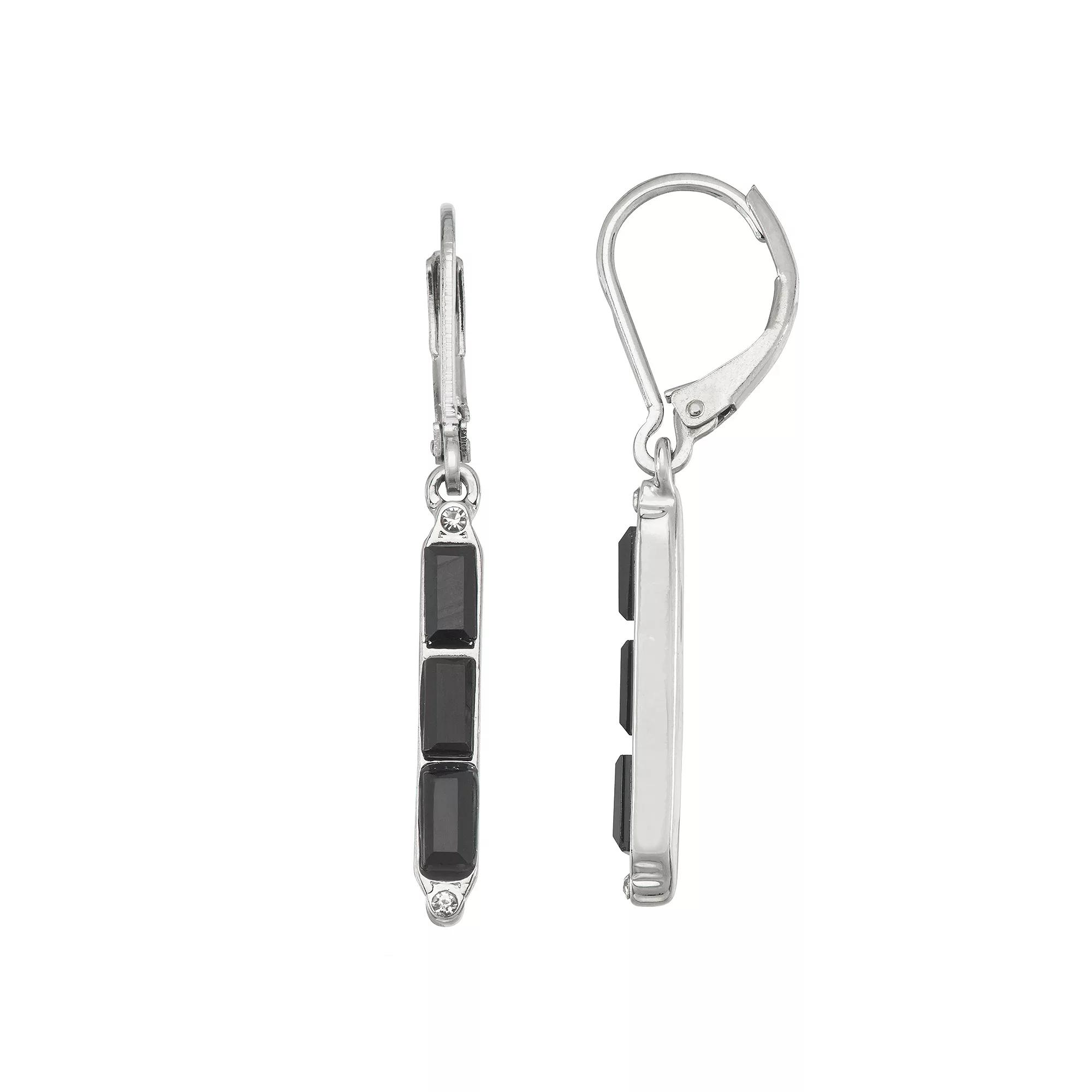 Simply Vera Vera Wang Silver Tone & Jet Simulated Crystal Linear Drop Earrings, Women's, Clear Product Image