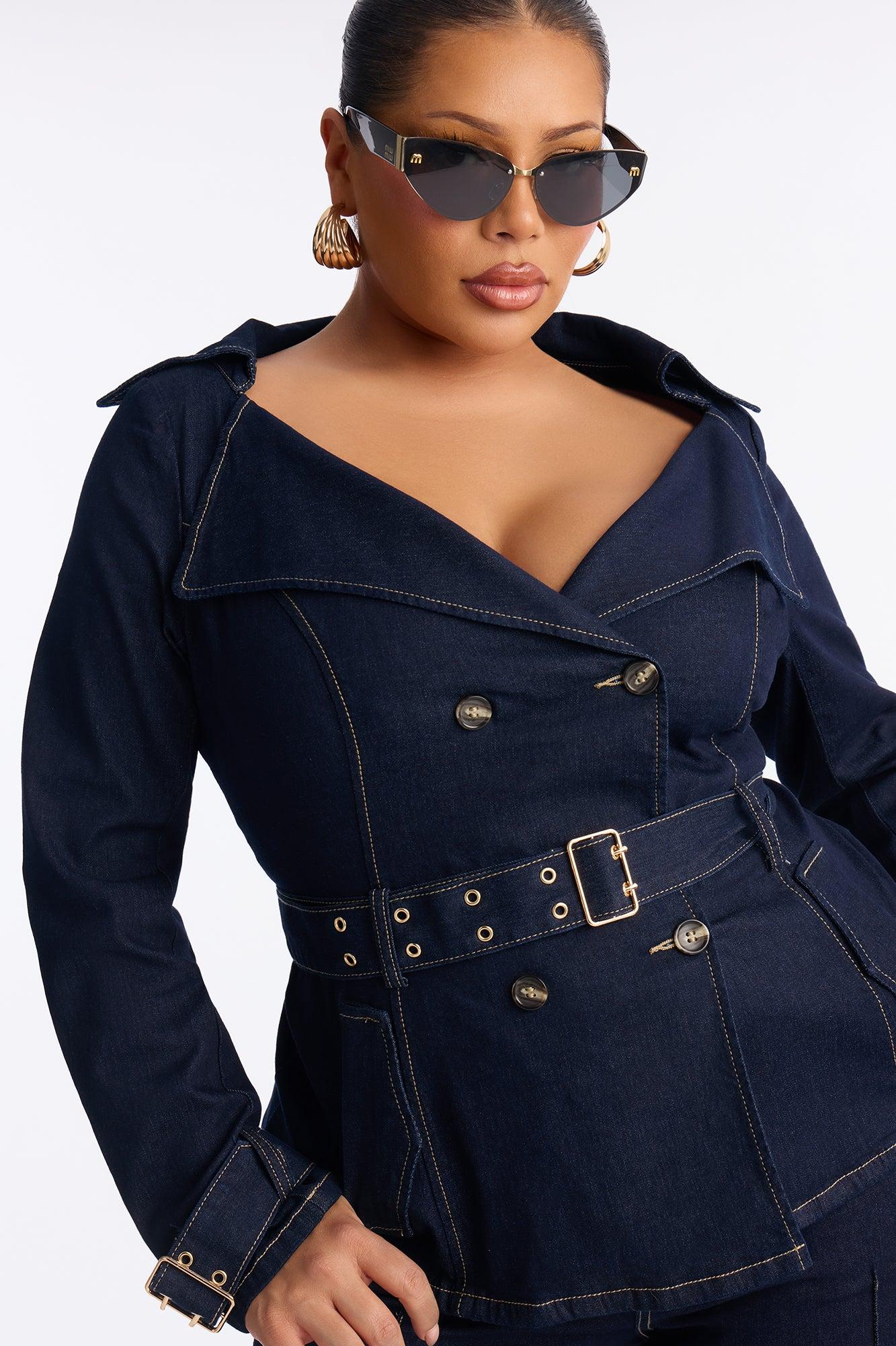 Ellanor Belted Trench Denim Pant Set - Dark Denim Female Product Image