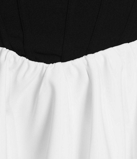 City Vibe Plunge Neck Sleeveless Corset Bodice 2-Tone Layered Dress Product Image