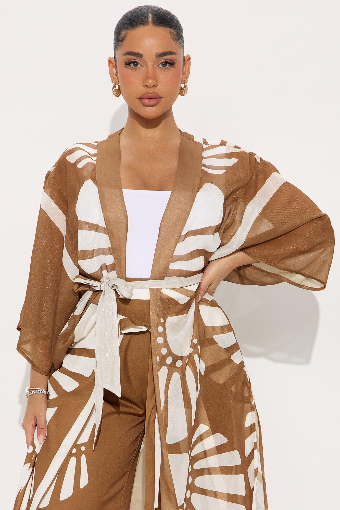 Secret Solace Kimono Pant Set - Brown/combo Product Image