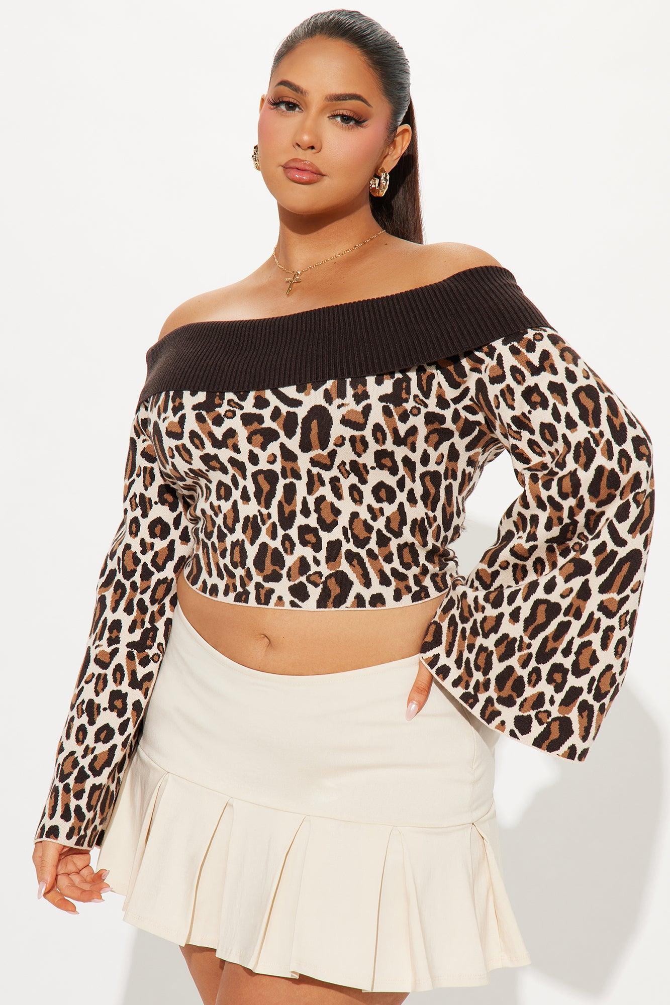 Wild Love Off Shoulder Leopard Sweater - Brown/combo Product Image