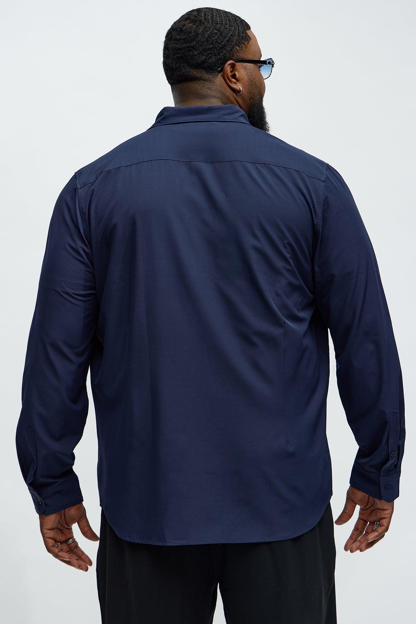 Slim Long Sleeve Stretch Shirt - Navy Product Image