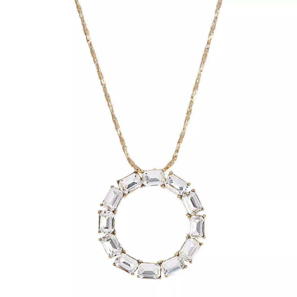 1928 Gold Tone Round Crystal Pendant Necklace, Women's, White Product Image