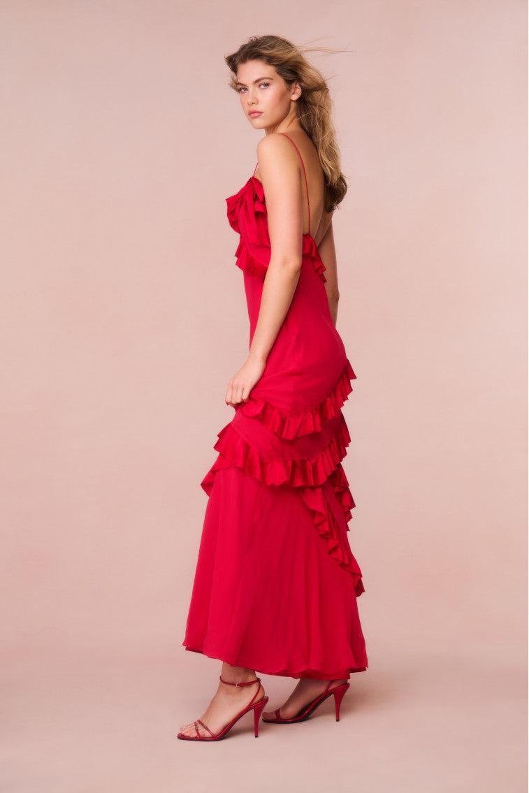 Rialto Silk Chiffon Ruffle Maxi Dress Product Image