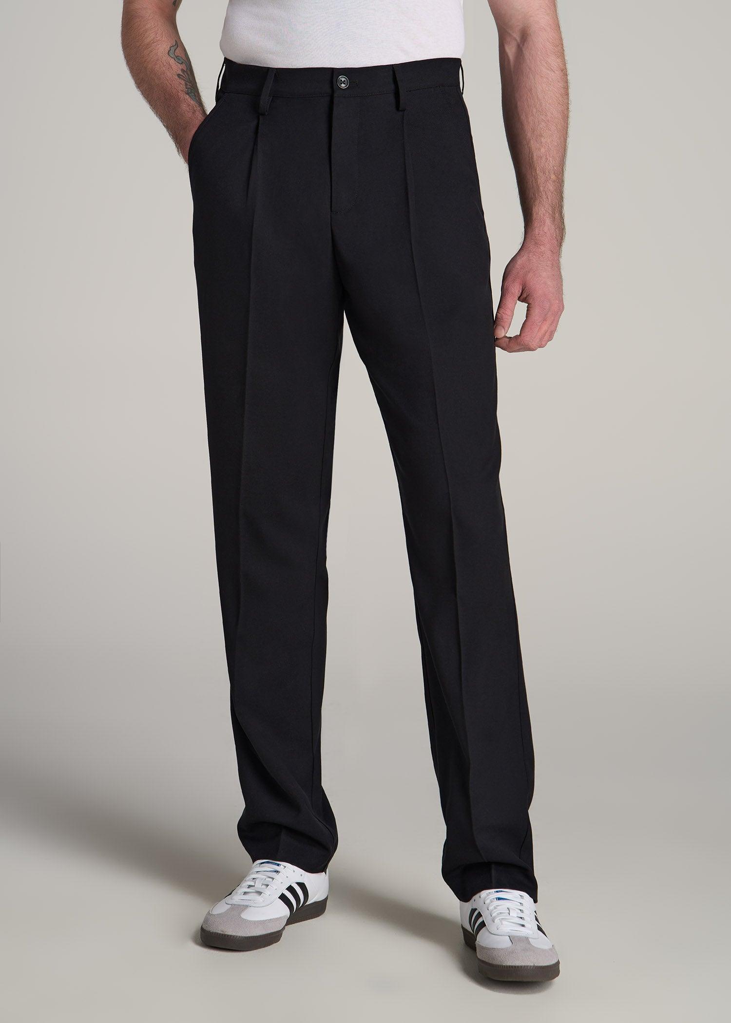 Relaxed Pleated Trousers for Tall Men in Black Male Product Image