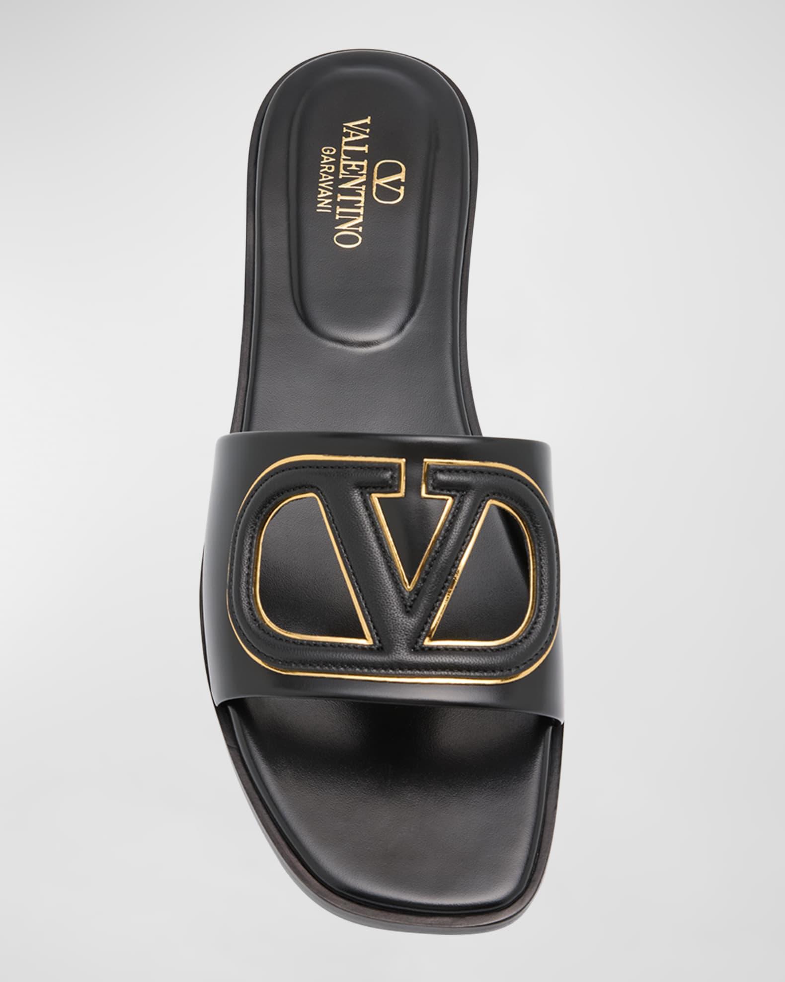 VLogo Leather Cutout Flat Slide Sandals Product Image