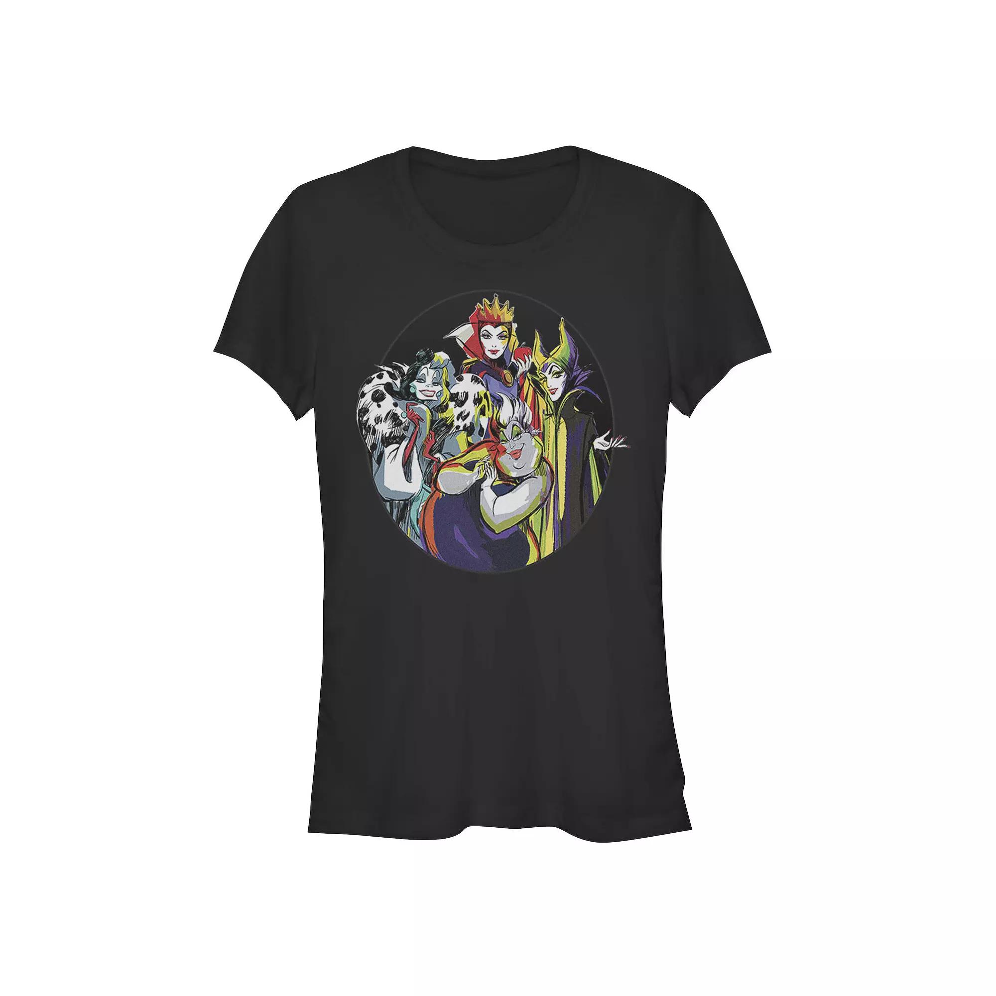 Disney Villains Ladies Group Juniors' Fitted Graphic Tee, Girl's, Size: XXL, Black Product Image
