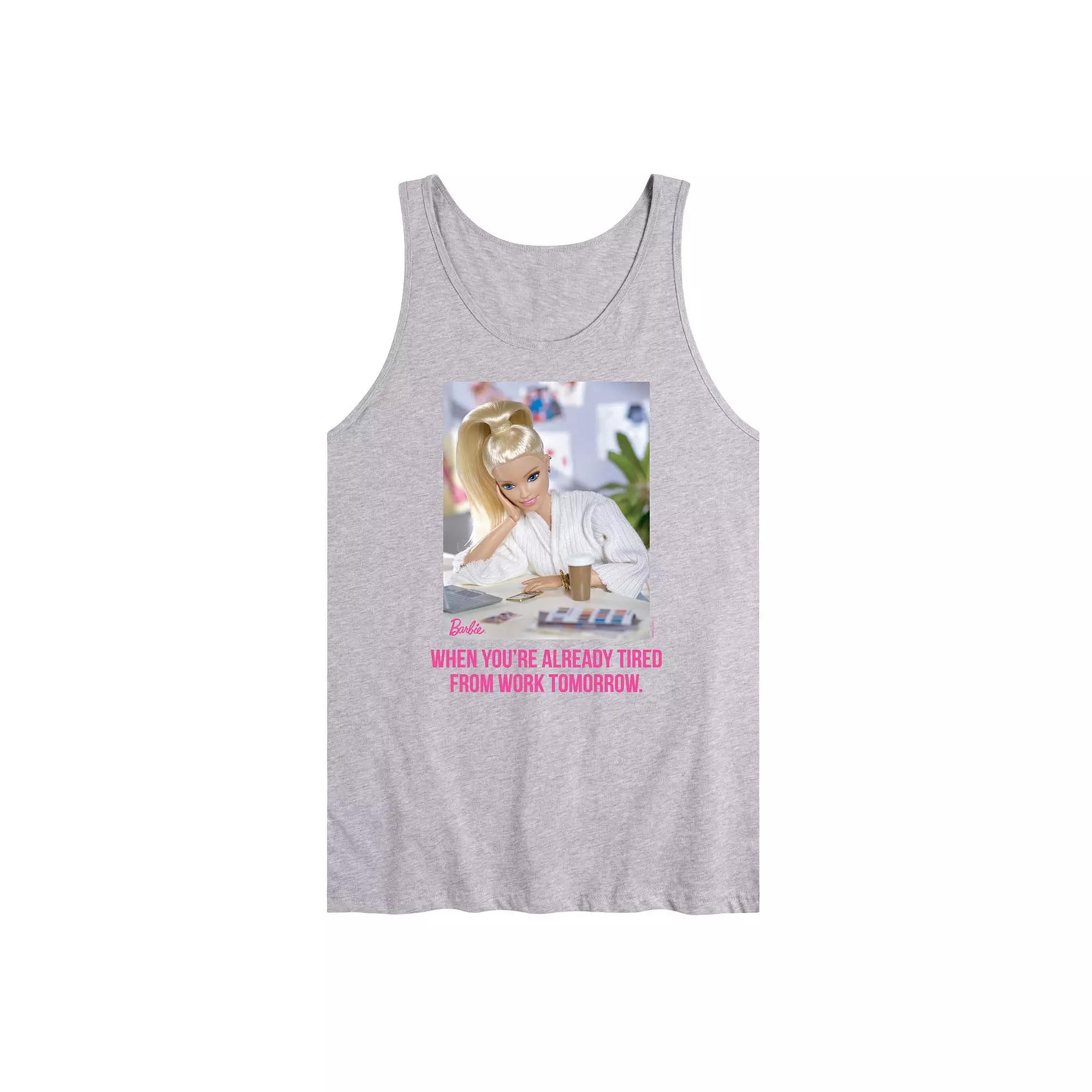 Men's Barbie® Already Tired Work Graphic Tank Top,  Product Image