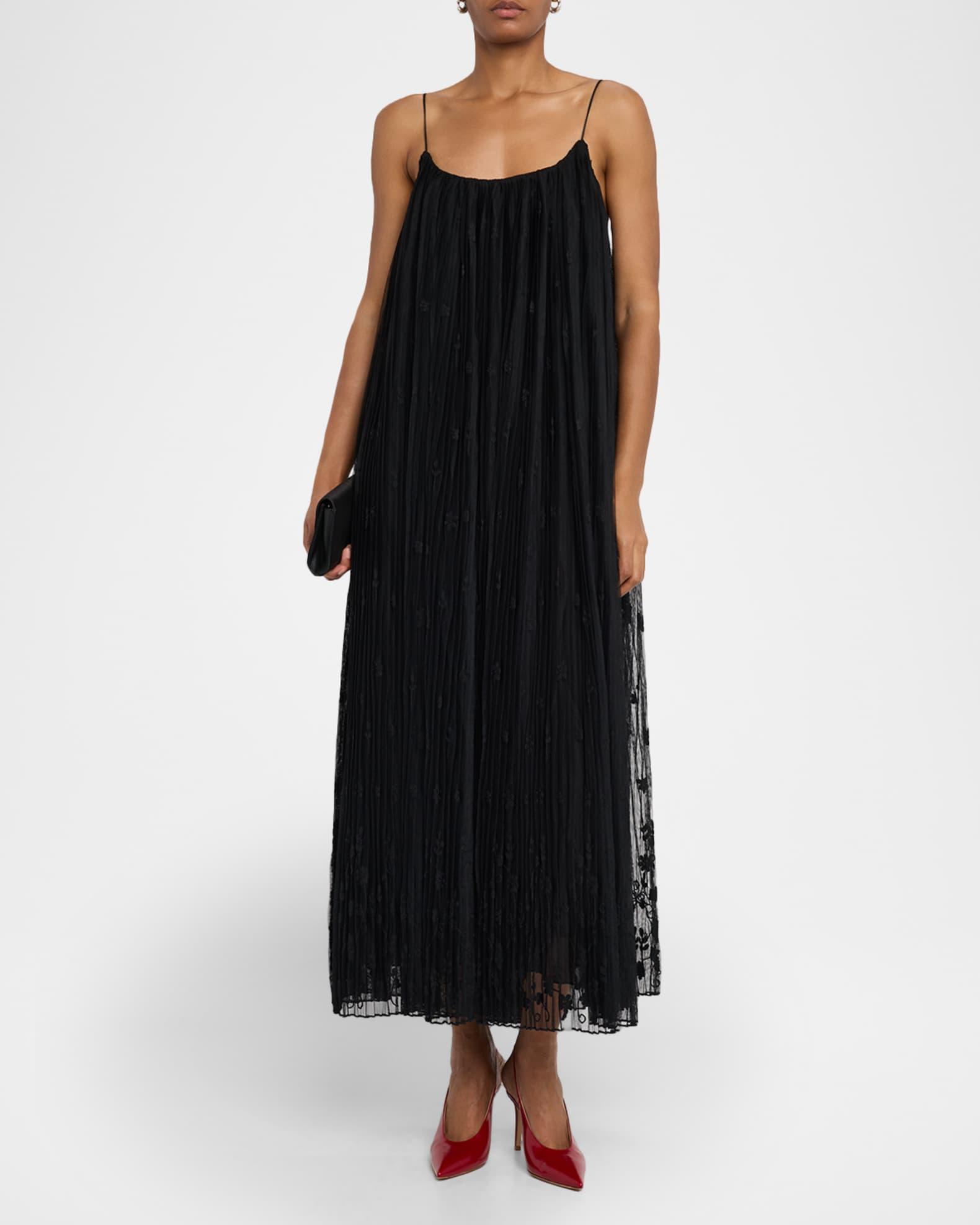 Floral Embroidered Plisse Tulle Maxi Dress Product Image