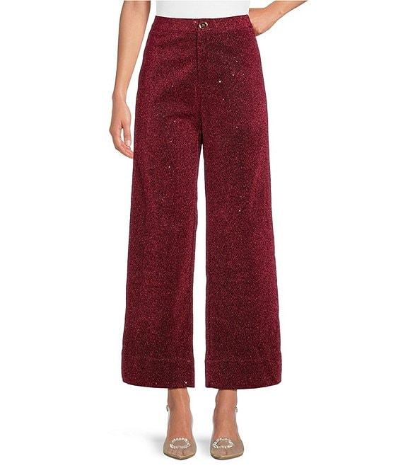 Buru Culotte Woven Metallic High Rise Wide Ankle Leg Pants Product Image
