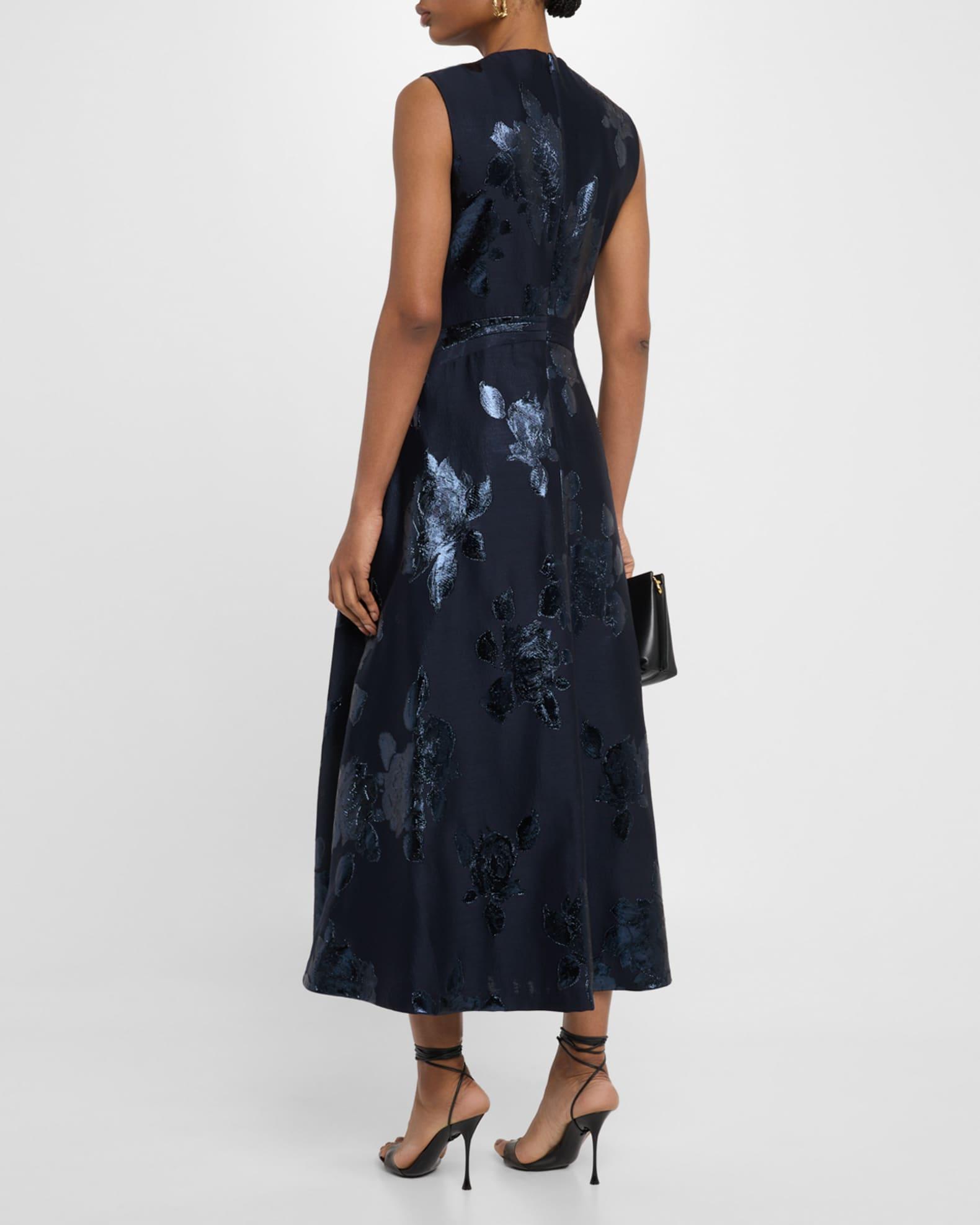 Metallic Floral Jacquard Sleeveless Midi Dress Product Image
