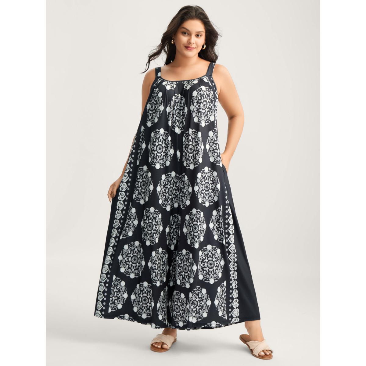 Plus Size Black Sunkissed Stretchy Adjustable Strap Jumpsuit Women Boho Sleeveless Non Vacation Loose Jumpsuits BloomChic 22-24/3X Product Image