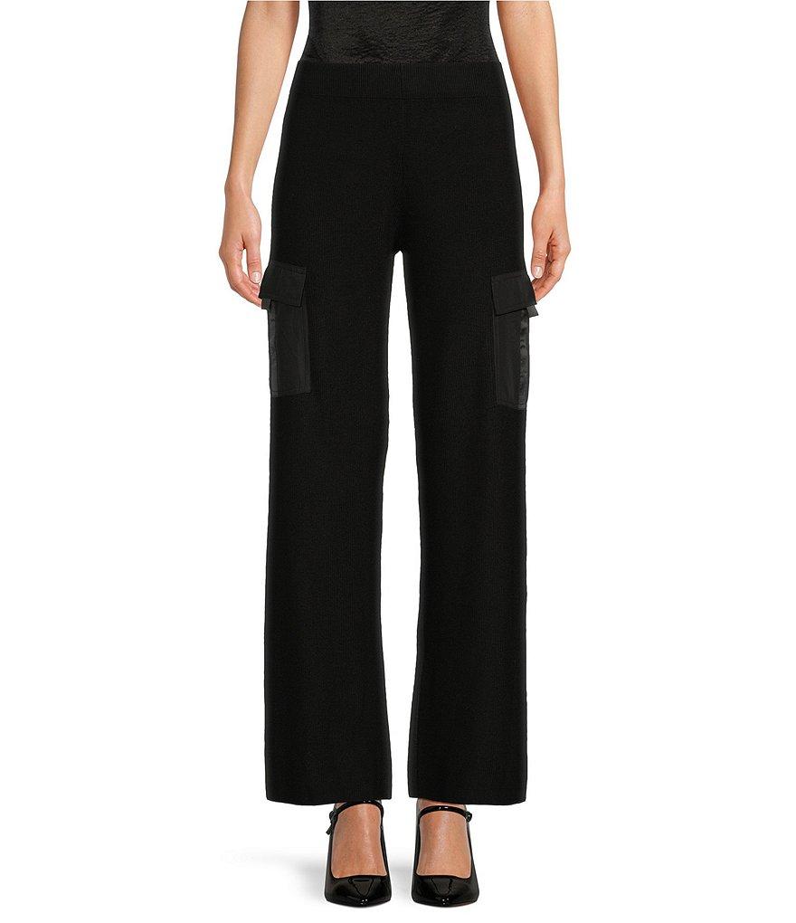DKNY by Donna Karan Mixed Media Satin Pocket Wide Leg Cargo Pants Product Image