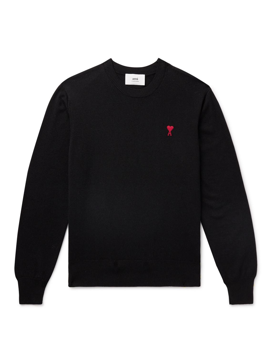 AMI ALEXANDRE MATTIUSSI Ami Classic Black Sweater With Round Neckline And Emblem Detail Product Image