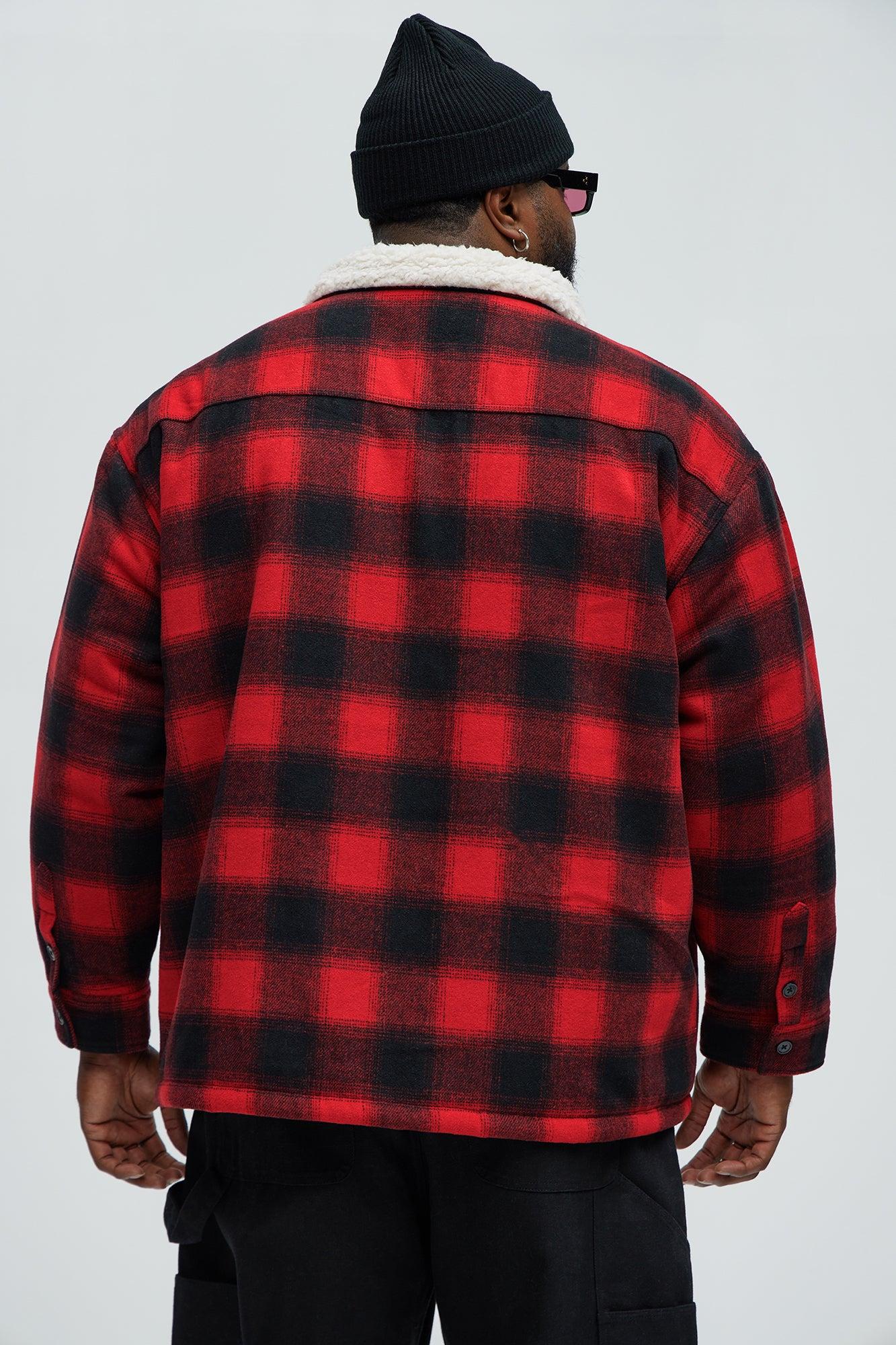 Sherpa Flannel Shacket - Red/Black Product Image