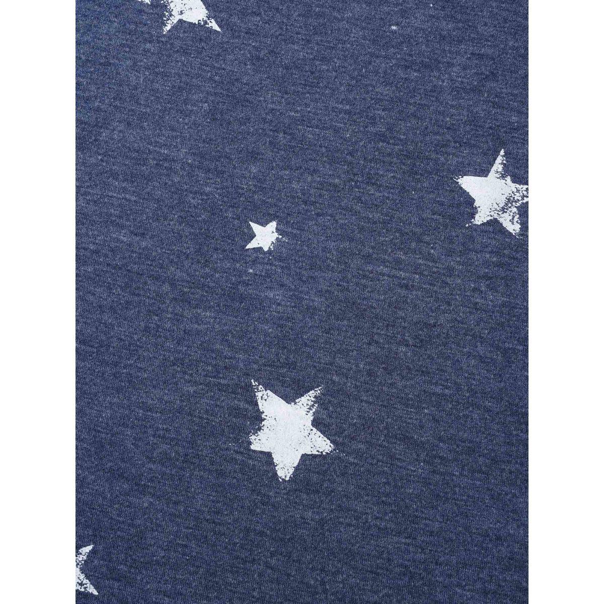 Plus Size Star Print Crisscross Cut-Out T-Shirt Indigo Women Casual Cut-Out Star and moon V-neck Everyday T-shirts BloomChic 30/6X Product Image